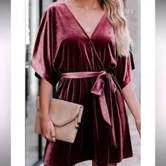 Aakaa Purple Velvet Tunic Wrap Mini Dress M‎ - Picture 1 of 5